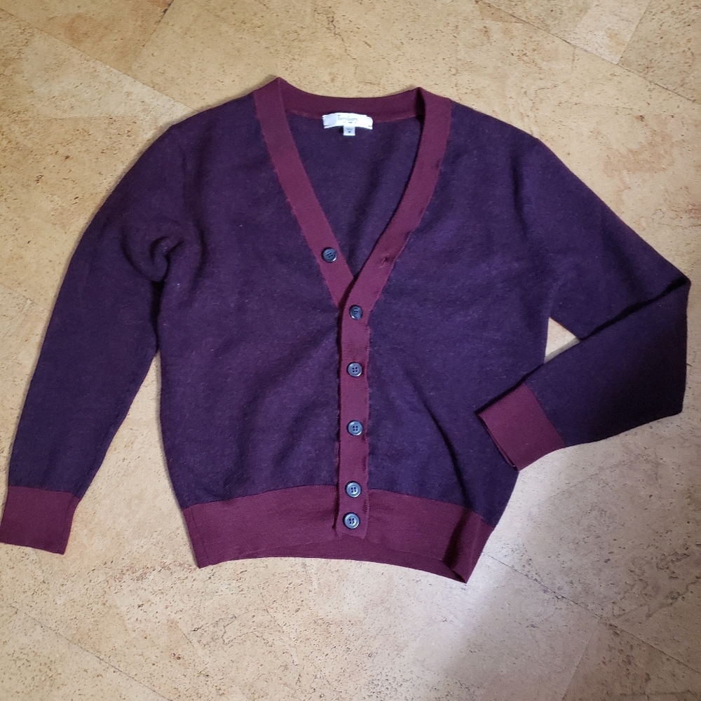 Vintage-Style Women's Two-Tone Plum Cardigan Sweater